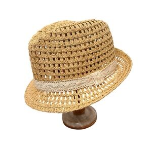 Kirra Beige Woven Sun Hat with lace accents 100% paper
